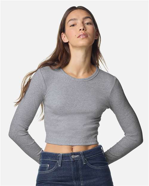 Heather Grey Women's Baby Rib Long Sleeve Cropped Tee - BR2107