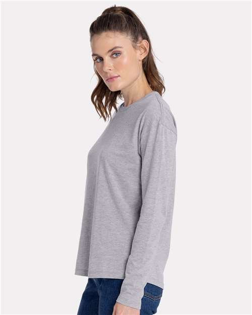 Heather Grey Women&#39;s Cotton Relaxed Long Sleeve T-Shirt - 3911