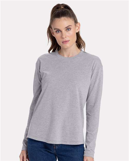 Heather Grey Women&#39;s Cotton Relaxed Long Sleeve T-Shirt - 3911