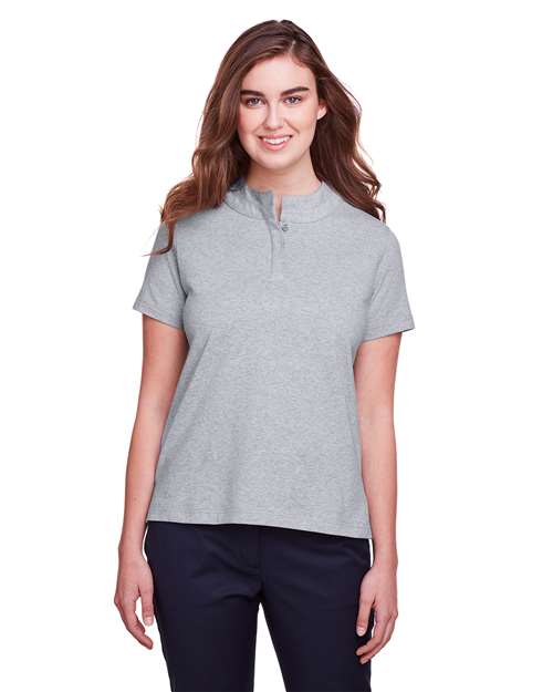 Rear View of Heather Grey Women's Lakeshore Stretch Cotton Performance Polo - UC105W