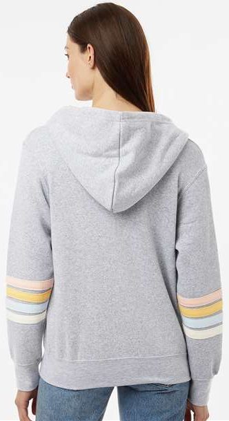 Heather Grey Women&#39;s Striped Sleeves Full-Zip Hooded Sweatshirt - W22732