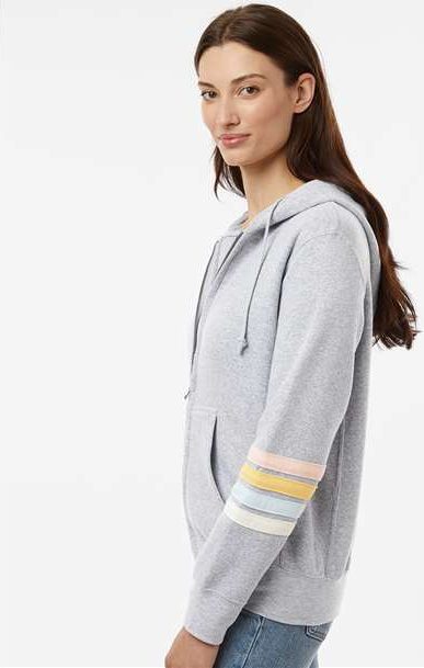 Heather Grey Women&#39;s Striped Sleeves Full-Zip Hooded Sweatshirt - W22732