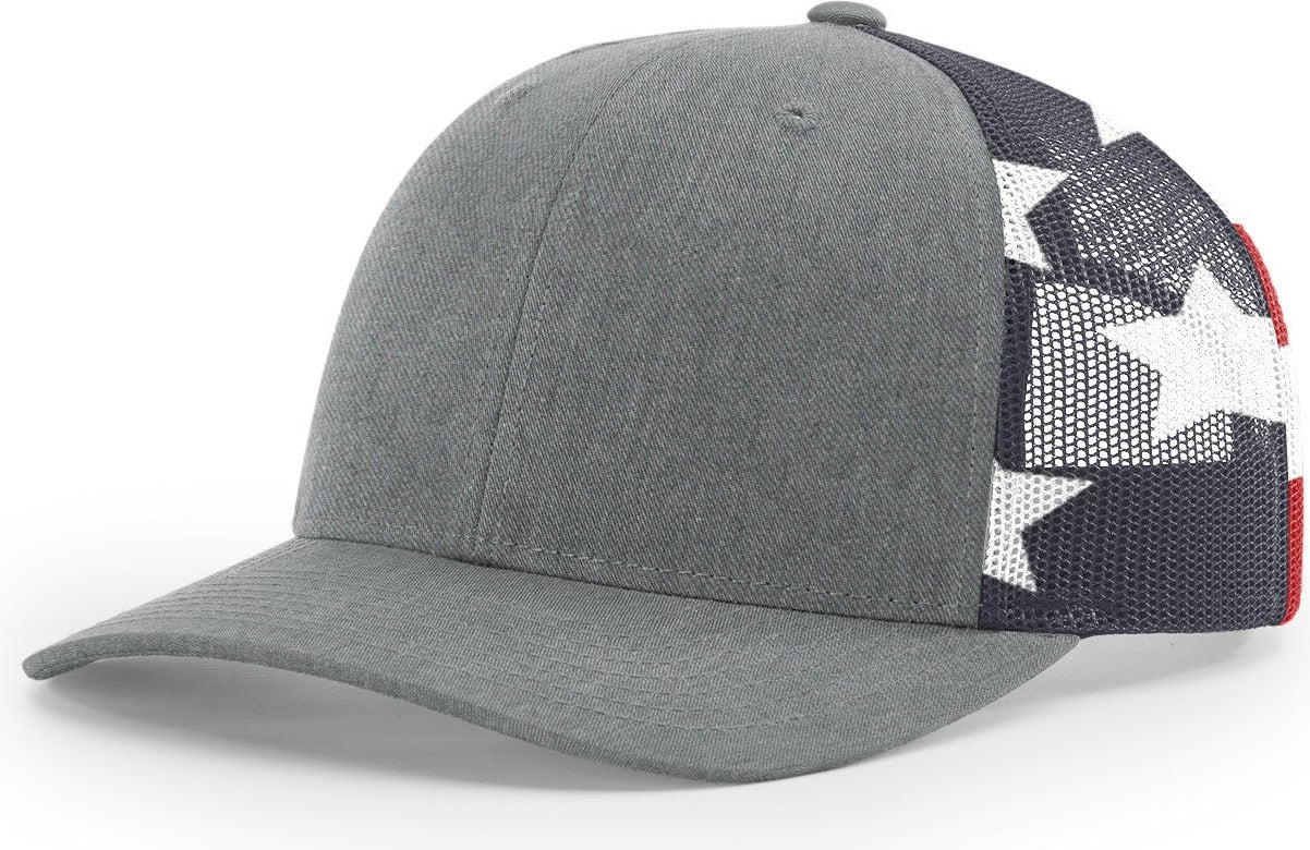 Heather Grey/Stars & Stripes Printed Mesh Trucker