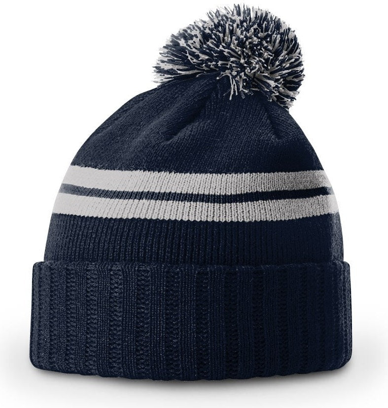Heather Navy-Grey Short Pom Beanie