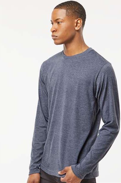 Heather Navy Poly-Rich Long Sleeve T-Shirt - 242