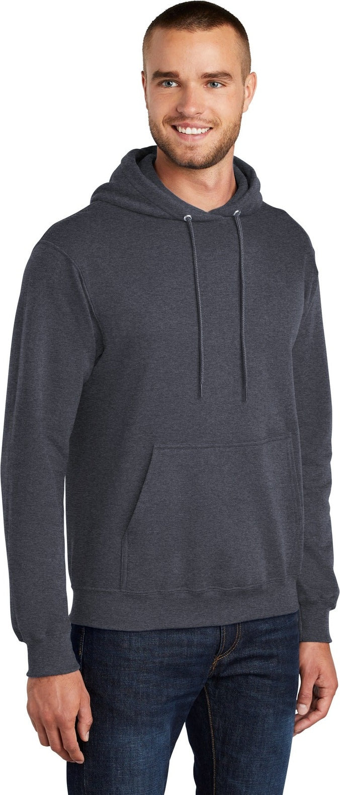 Heather Navy Port & Co Tall Core Fleece Pullover Hooded Sweatshirt PC78HT