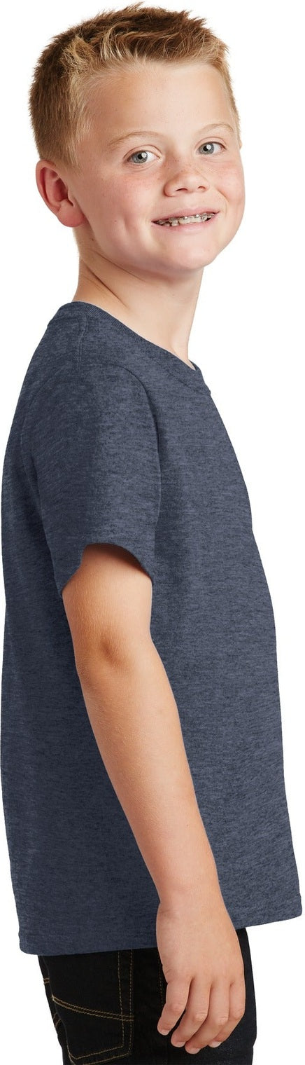 Heather Navy Port & Co Youth Core Cotton Tee. PC54Y