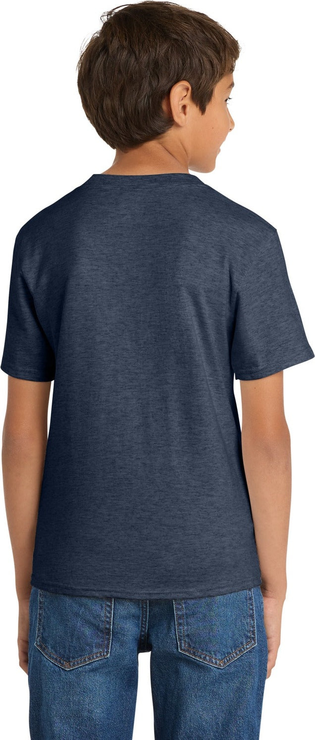 Heather Navy Port & Co Youth Core Cotton Tee. PC54Y