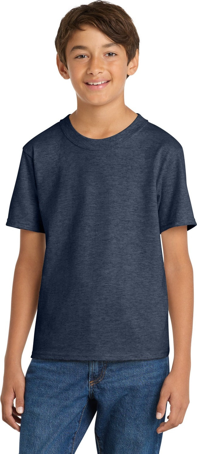 Heather Navy Port & Co Youth Core Cotton Tee. PC54Y