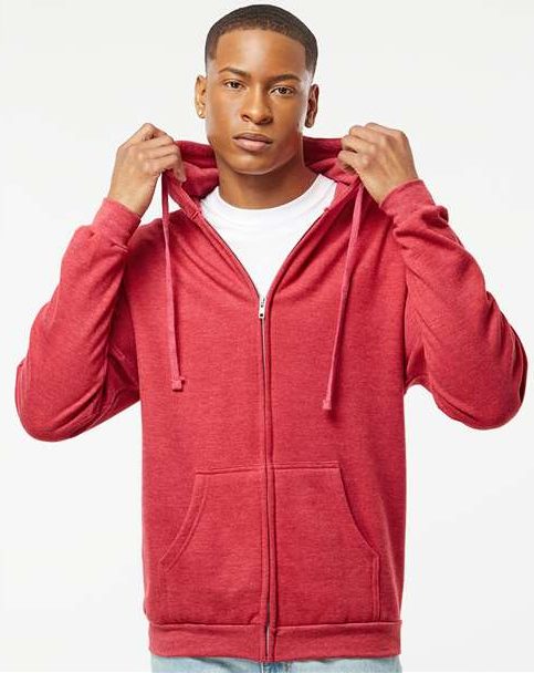 Heather Red Full-Zip Hooded Sweatshirt - 331