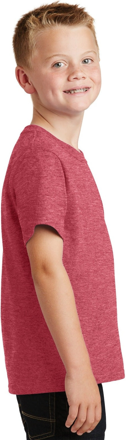 Heather Red Port & Co Youth Core Cotton Tee. PC54Y