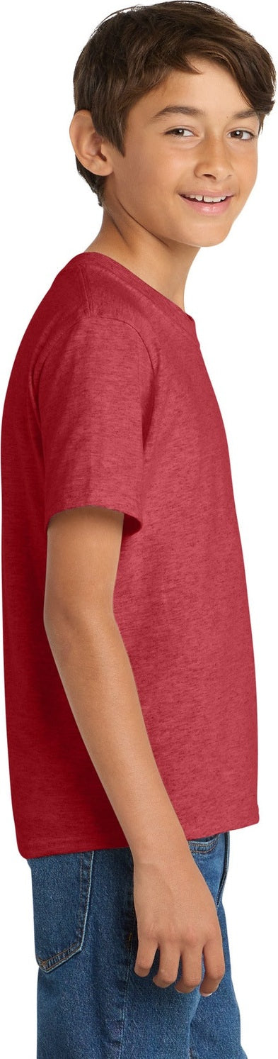 Heather Red Port & Co Youth Core Cotton Tee. PC54Y