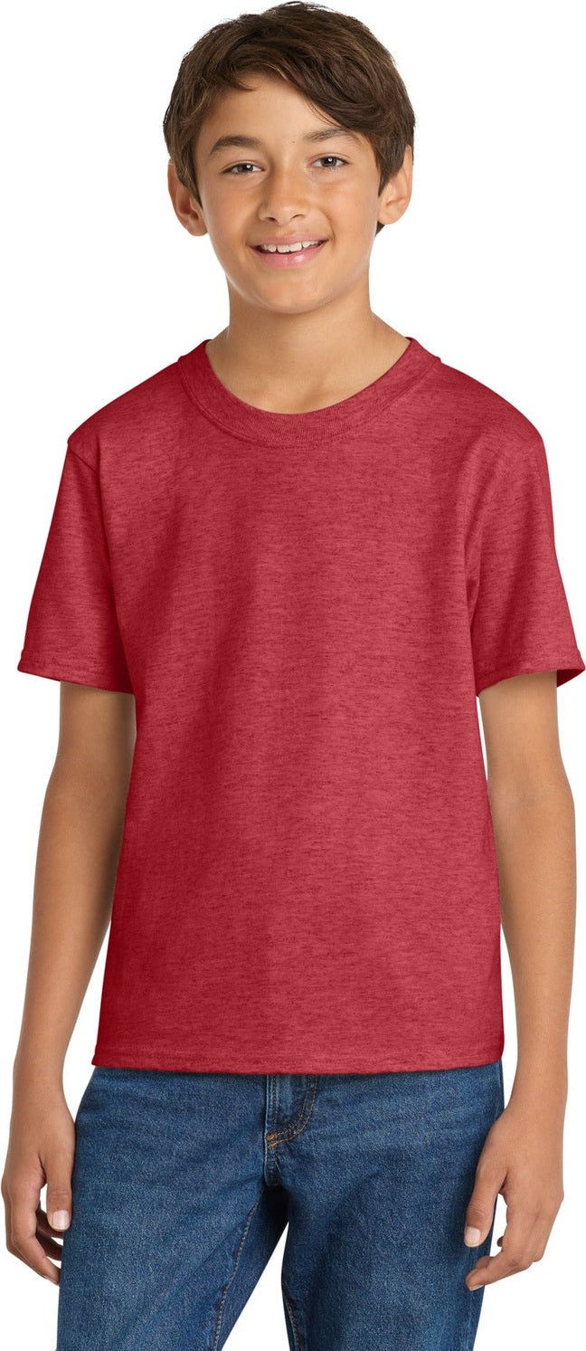 Heather Red Port & Co Youth Core Cotton Tee. PC54Y
