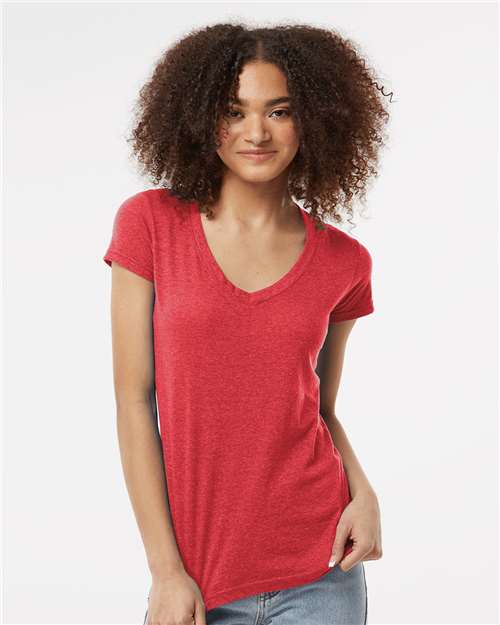 Heather Red Women&#39;s Poly-Rich V-Neck T-Shirt - 244
