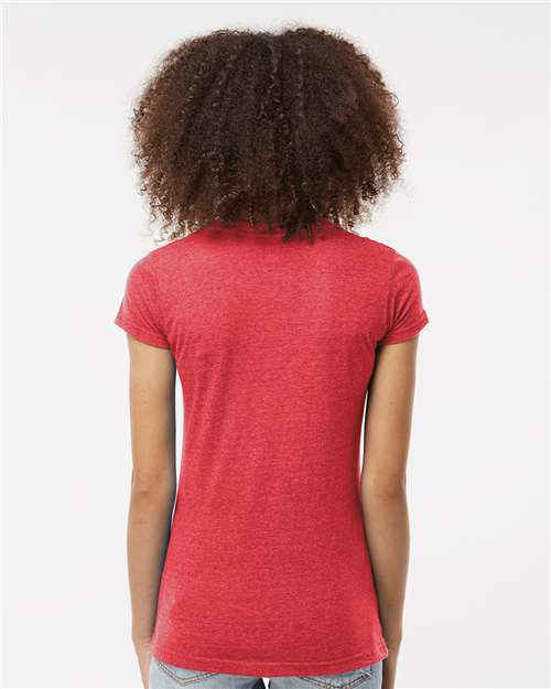 Heather Red Women&#39;s Poly-Rich V-Neck T-Shirt - 244