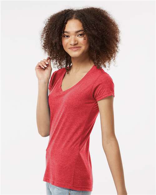 Heather Red Women&#39;s Poly-Rich V-Neck T-Shirt - 244