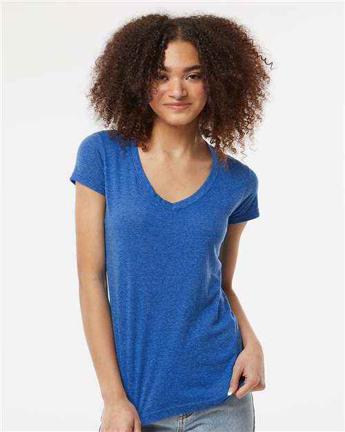 Heather Royal Women&#39;s Poly-Rich V-Neck T-Shirt - 244