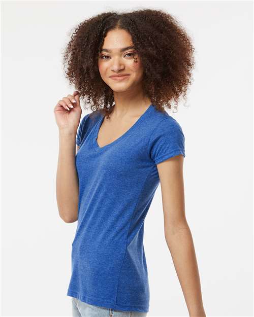 Heather Royal Women&#39;s Poly-Rich V-Neck T-Shirt - 244