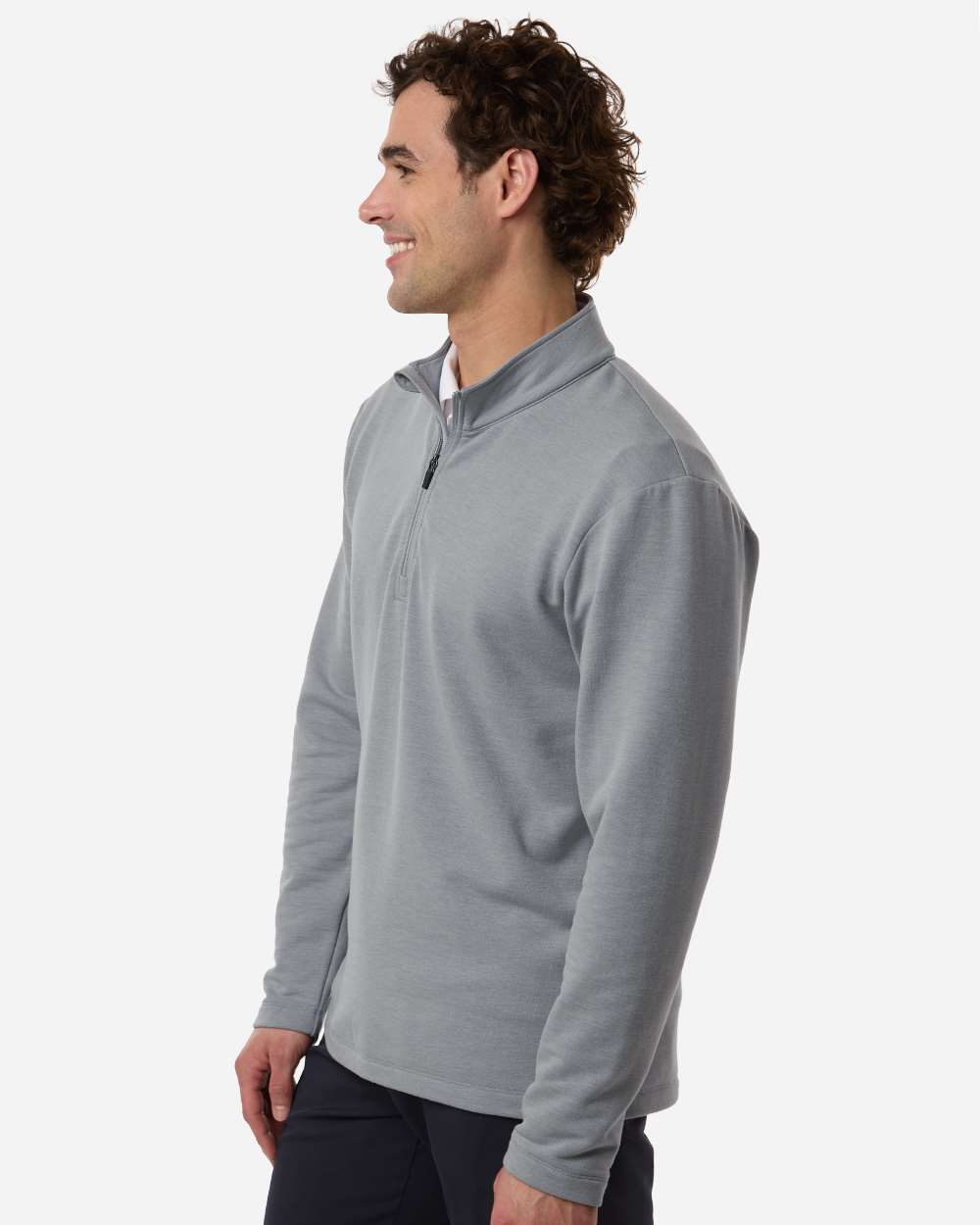 Heather Steel Men's Stretch Quarter-Zip Fleece Pullover - STF870 plain