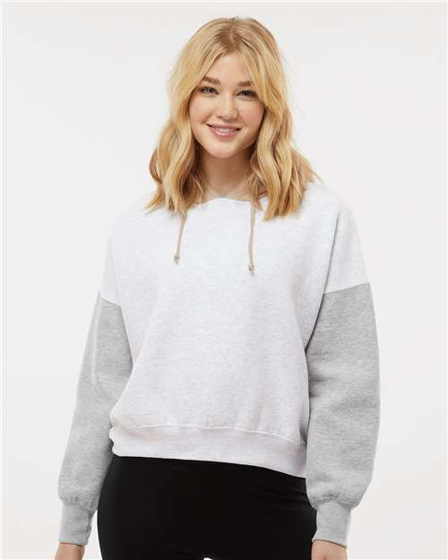 Heather Women&#39;s Sueded Fleece Colorblocked Crop Hooded Sweatshirt - W23716