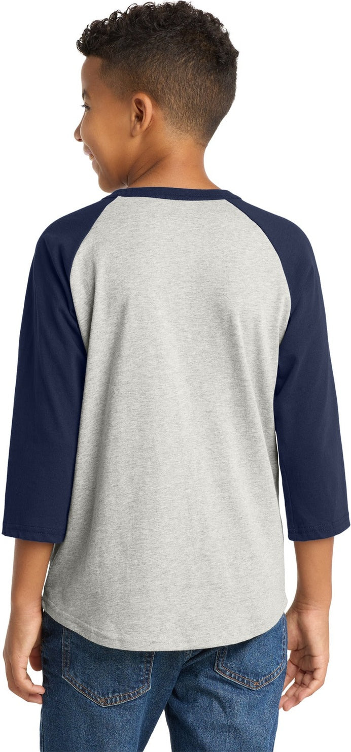 Heathr/Gry/Nvy Sport-Tek Youth Colorblock Raglan Jersey. YT200