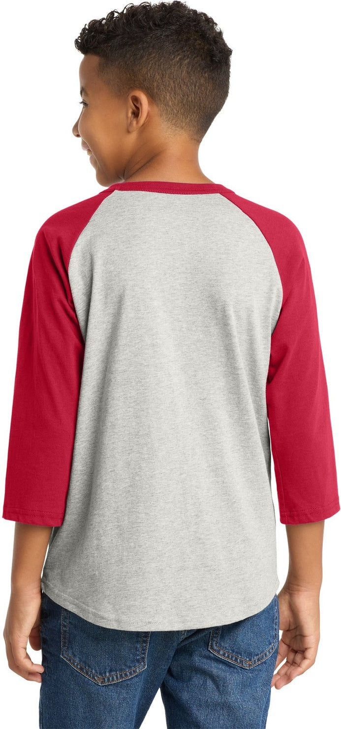 Heathr/Gry/Red Sport-Tek Youth Colorblock Raglan Jersey. YT200