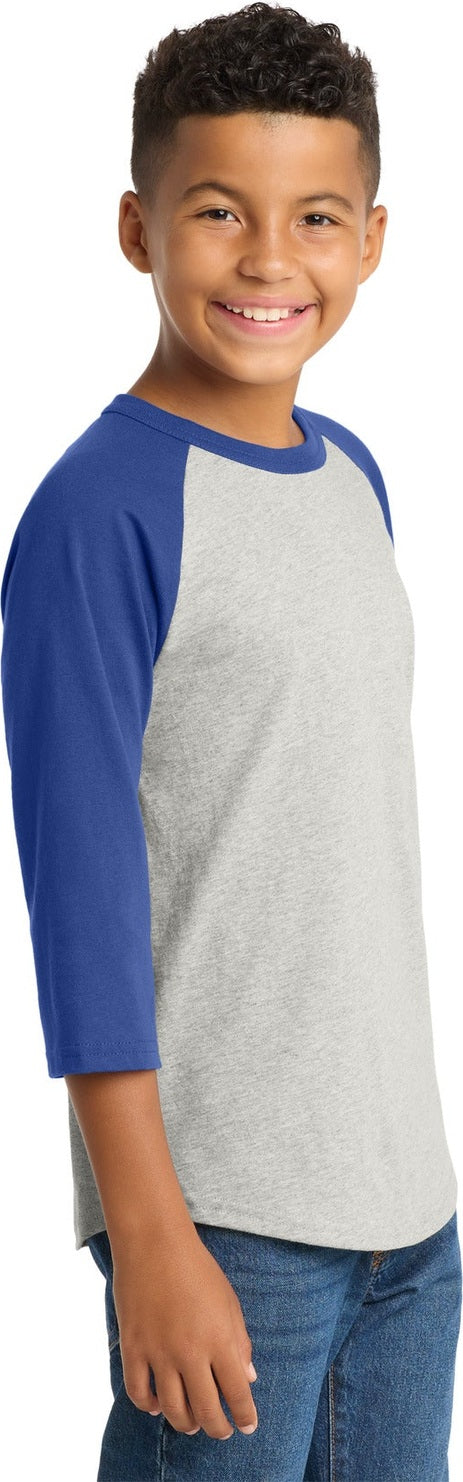 Heathr/Gry/Roy Sport-Tek Youth Colorblock Raglan Jersey. YT200
