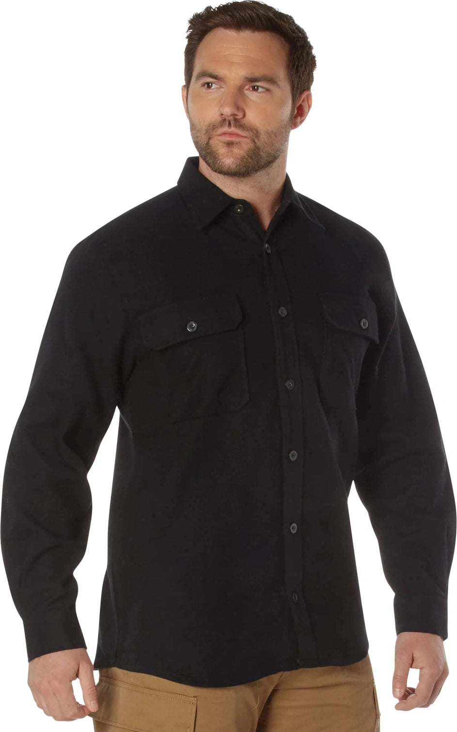 Heavy Weight Solid Flannel Shirt - Black / m