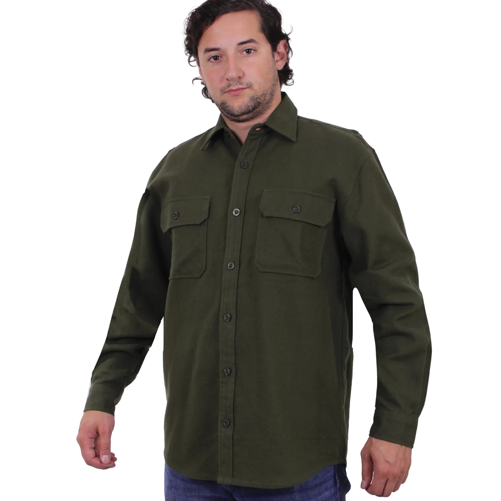 Heavy Weight Solid Flannel Shirt - Olive Drab / m
