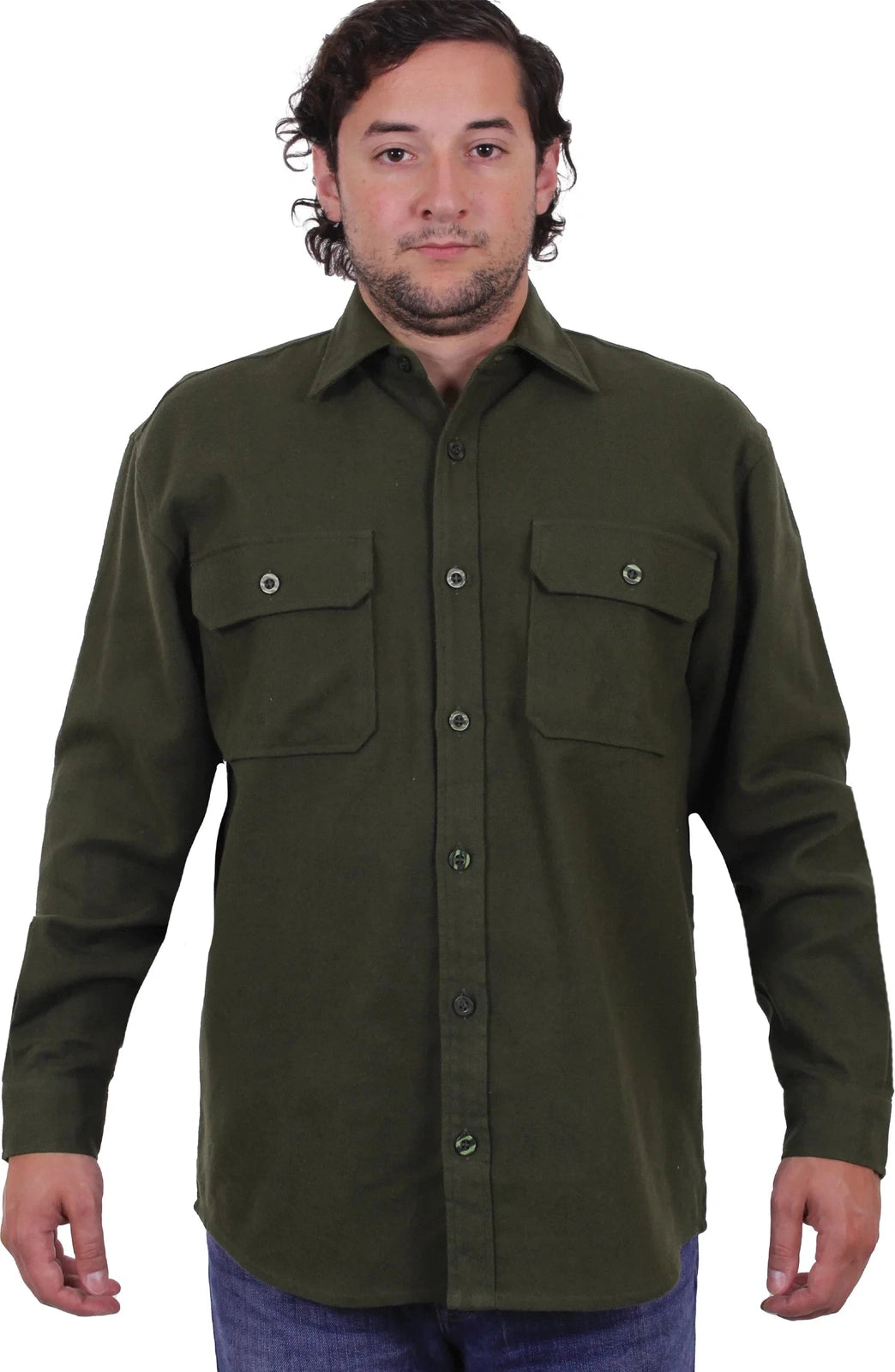 Heavy Weight Solid Flannel Shirt - Olive Drab / m