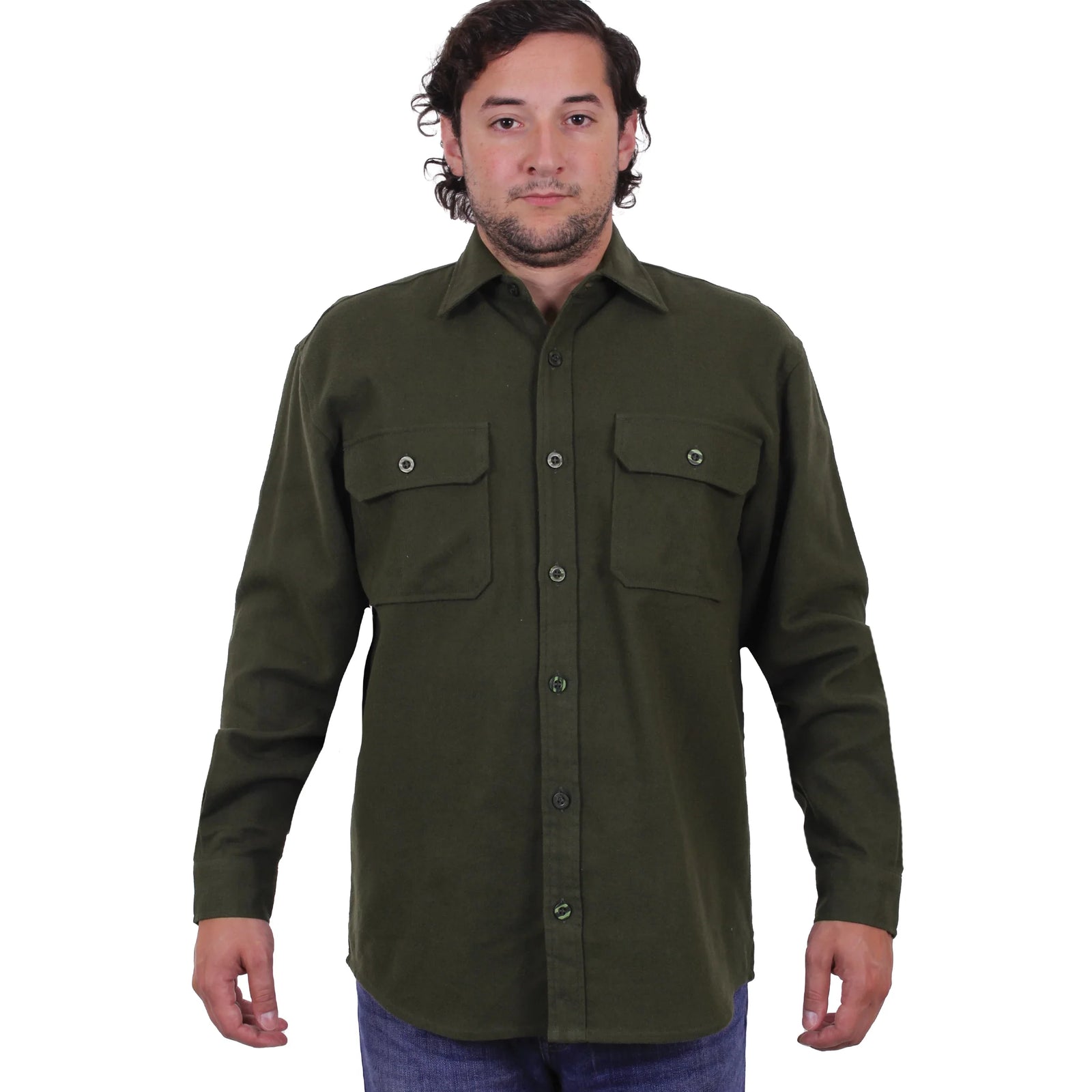 Heavy Weight Solid Flannel Shirt - Olive Drab / m