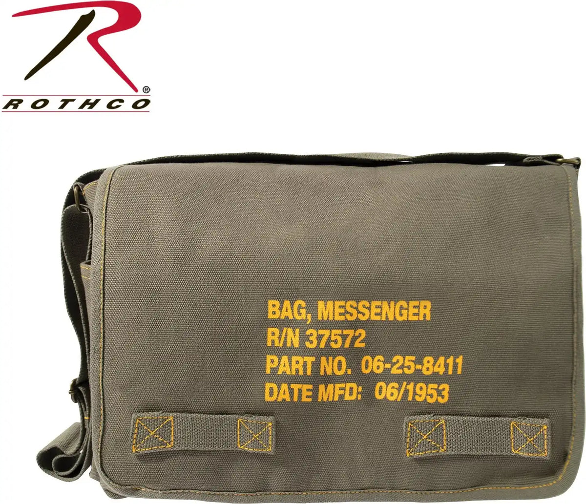 Heavyweight Canvas Classic Messenger Bag with Military Stencil