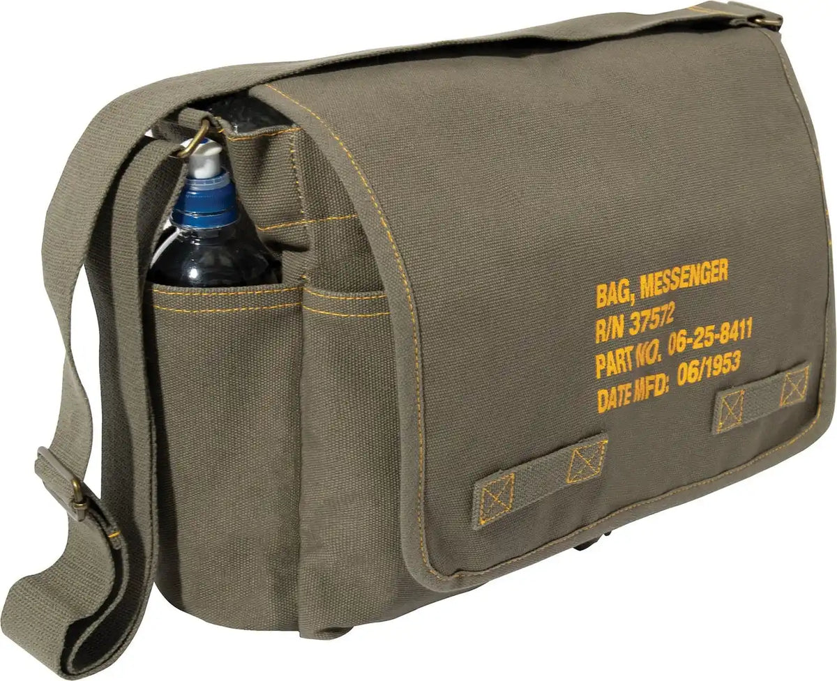 Heavyweight Canvas Classic Messenger Bag with Military Stencil