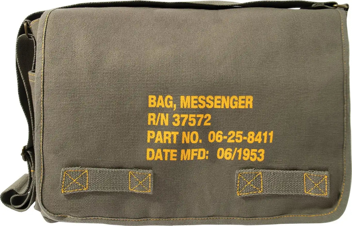Heavyweight Canvas Classic Messenger Bag with Military Stencil Olive Drab