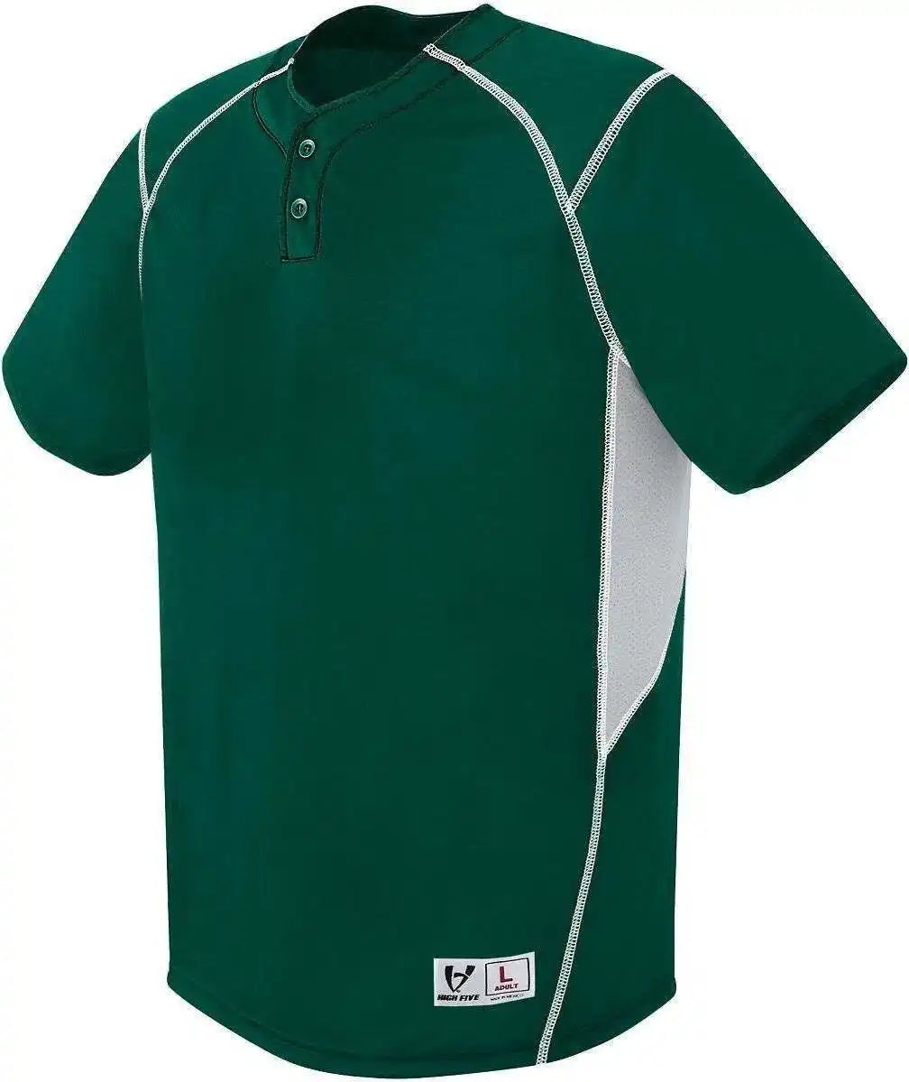 High Five 312210 Adult Bandit 2 Button Jersey - Forest Silver Gray Wh