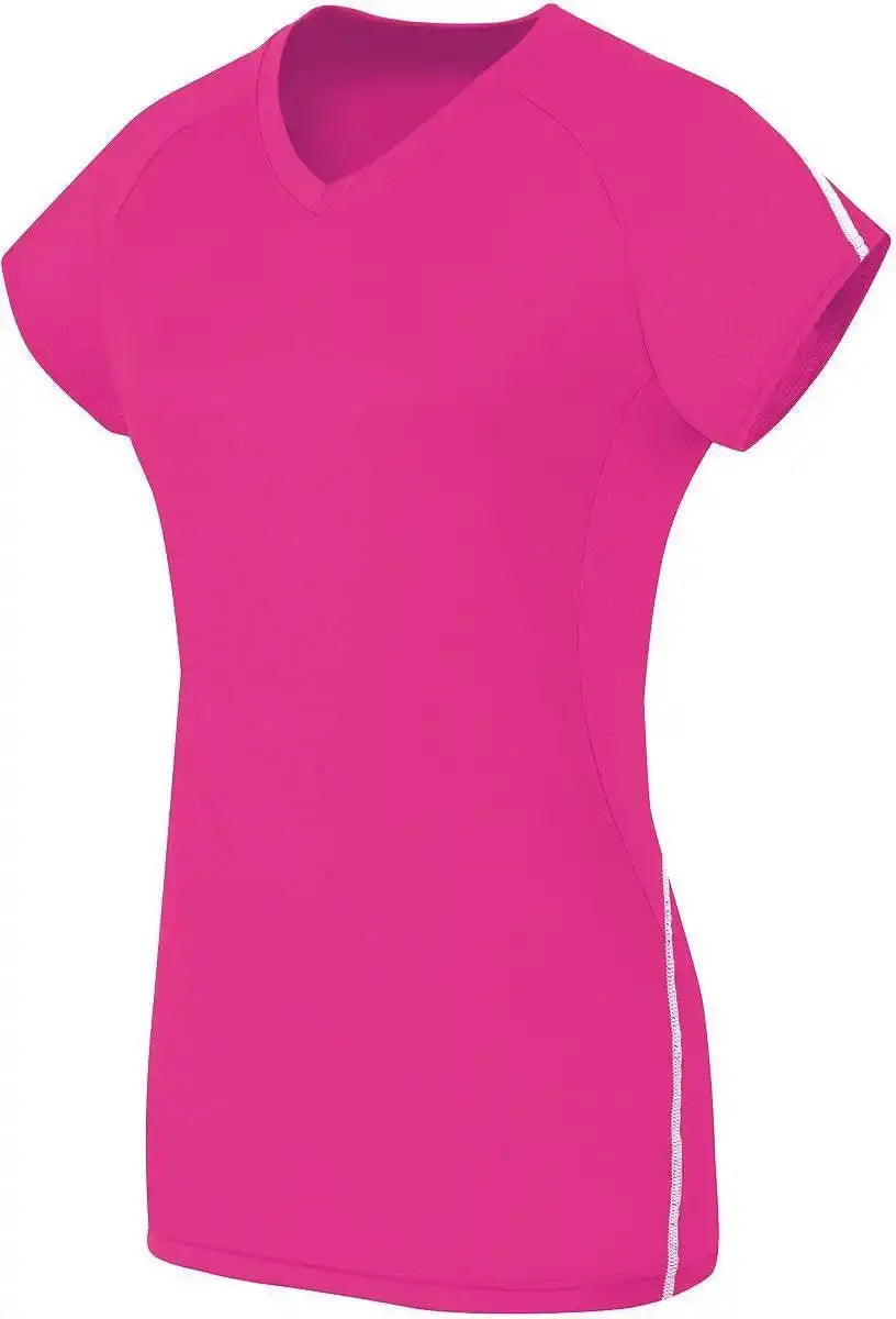 High Five 342173 Girls Short Sleeve Solid Jersey - Raspberry White