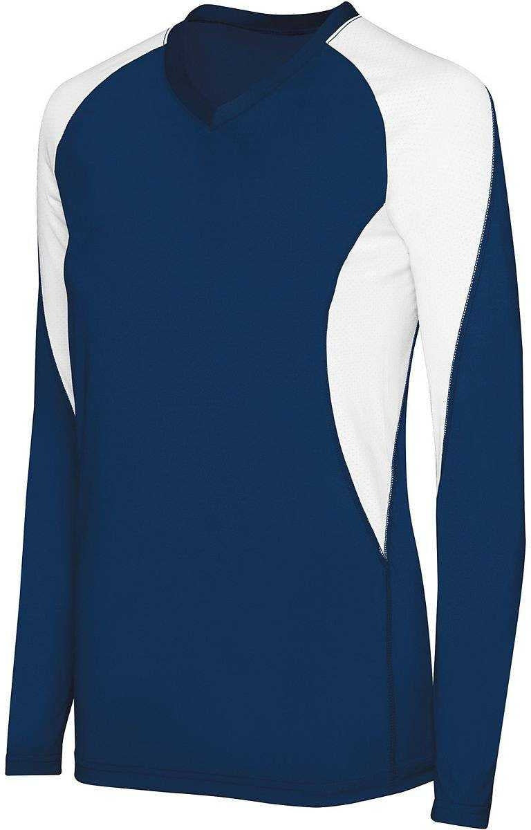 High Five 342183 Girls Long Sleeve Court Jersey - Navy White