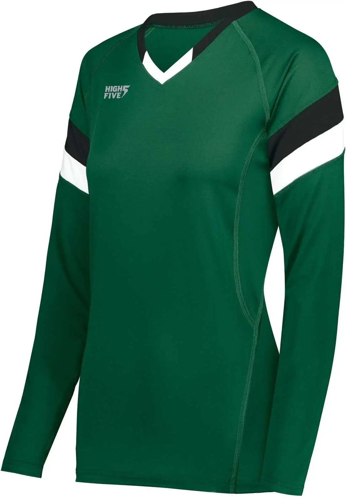 High Five 342243 Girls Truhit Tri Long Sleeve Jersey - Dark Green Black White