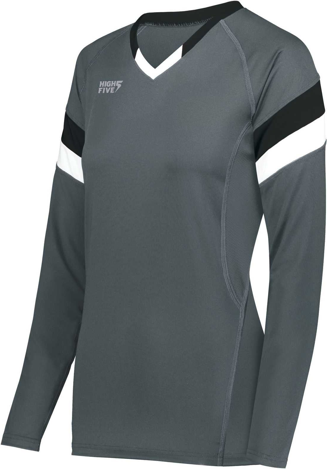 High Five 342243 Girls Truhit Tri Long Sleeve Jersey - Graphite Black White