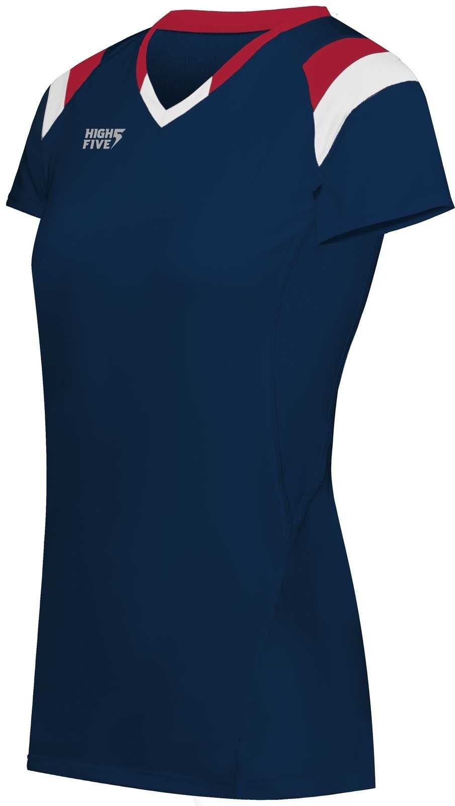 High Five 342253 Girls Truhit Tri Short Sleeve Jersey - Navy Scarlet White