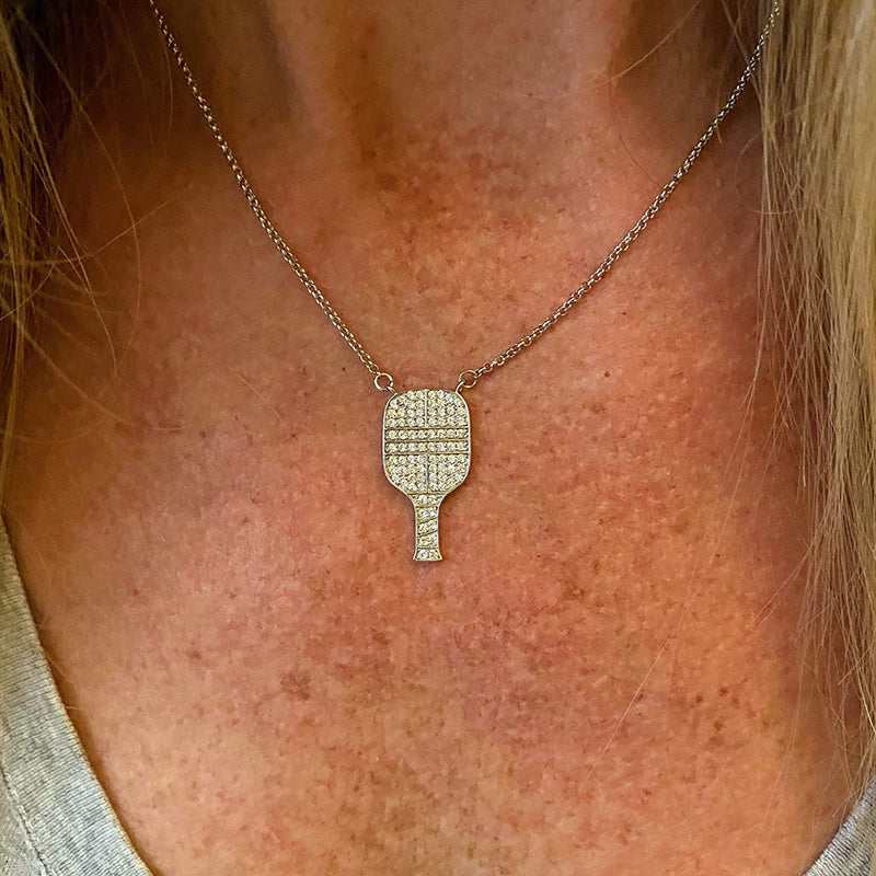 Hit Happy Pickleball Paddle Pendant Necklace - Sil / Os