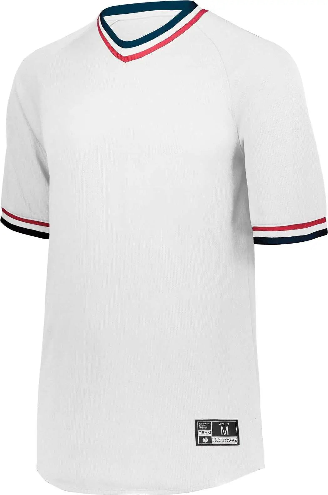 Holloway 221021 Retro V-neck Baseball Jersey - White Navy Scarlet - Red / Adult 3xl