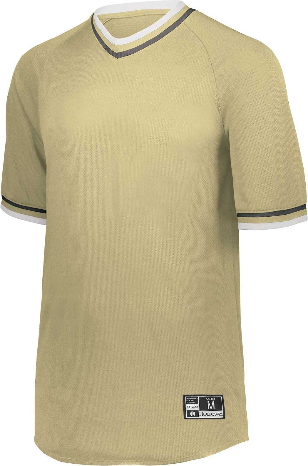Holloway 221221 Youth Retro V-neck Baseball Jersey - Vegas Gold White Black