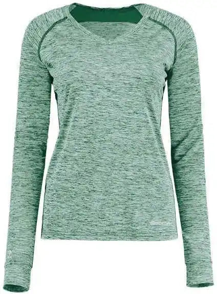 Holloway 222770 Women’s Electrify Coolcore Long Sleeve V-neck T-shirt - Dark Green Heather