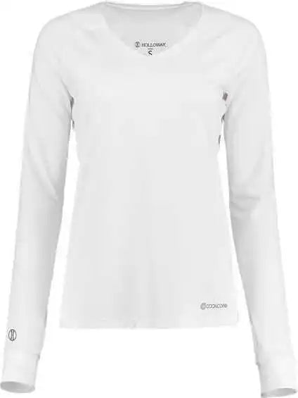 Holloway 222770 Women’s Electrify Coolcore Long Sleeve V-neck T-shirt - White