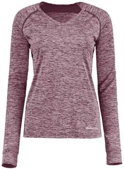Holloway 222770 Women’s Electrify Coolcore Long Sleeve V-neck T-shirt - Maroon Heather