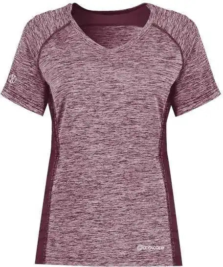 Holloway 222771 Women’s Electrify Coolcore V-neck T-shirt - Maroon Heather