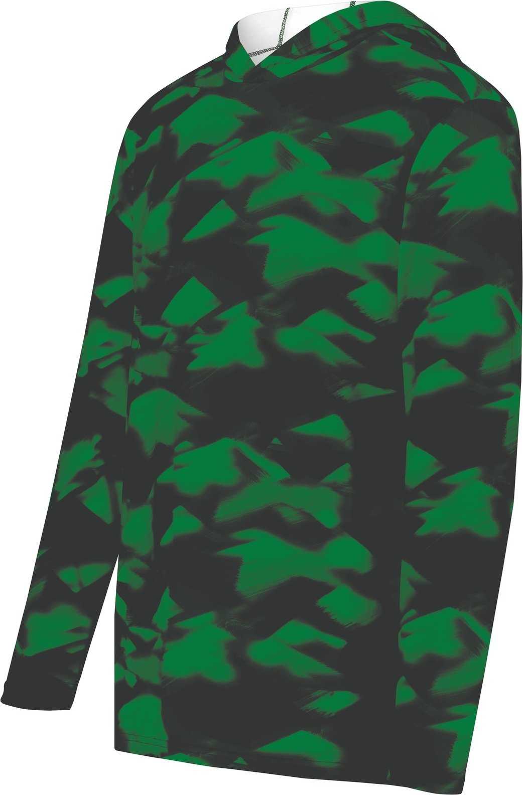 Holloway 223505 Stock Cotton Touch Poly Hoodie - Dark Green Glacier Print