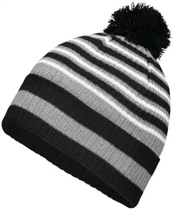 Holloway 223815 8 1/2’’ Spirit Pom Beanie - Black Heather Gray White - one Size Fits Most