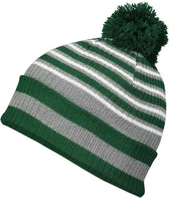 Holloway 223815 8 1/2’’ Spirit Pom Beanie - Dark Green Heather Gray White - one Size Fits Most